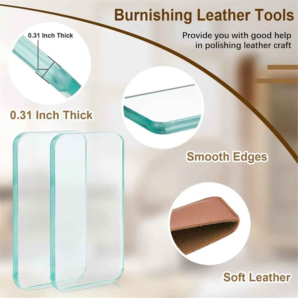 STOCK-2Sets Leather Burnishing Tool Glass Slicker Leathercraft Working Tools for Burnishing Burnisher Supplies for Glass Block