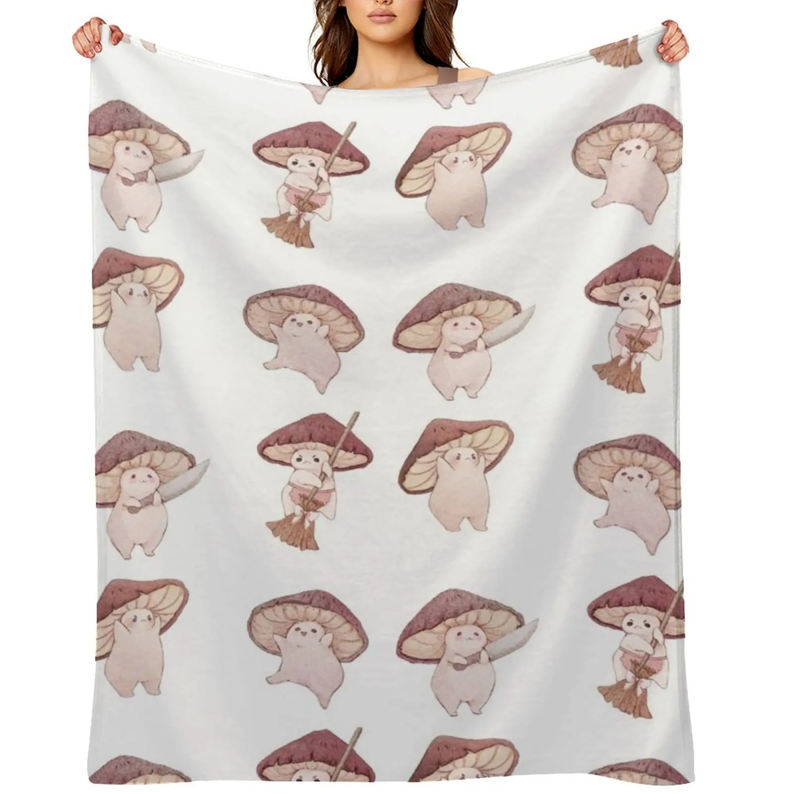 

Four Different Mushroom Moods Throw Blanket Plaid on the sofa Sofa Beach anime Blankets