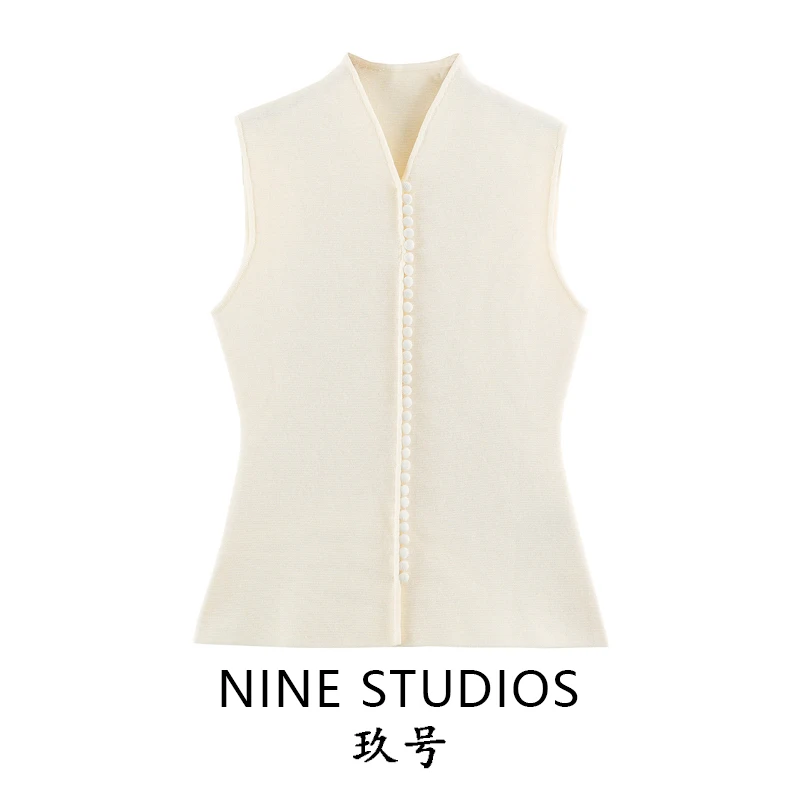 Casual Knitted Vest Top with Button Decoration Versatile Women's Fashion NINE ZAR 2142006 H-Shape Cardigan Style V-Neck Winte...