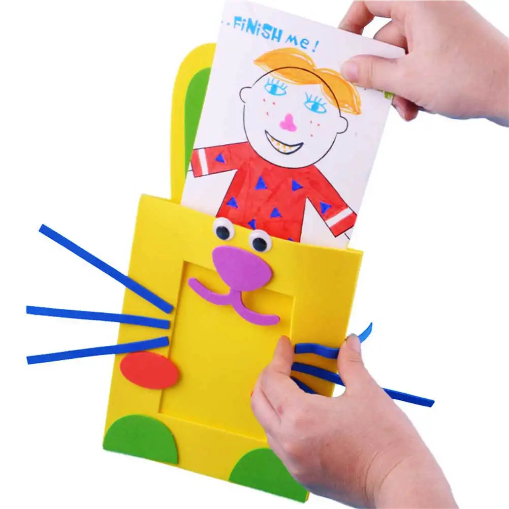 Moldura de foto de desenho animado, bolsa de material artesanal, padrão de cor aleatória, suprimentos para artesanato diy, material educacional para crianças