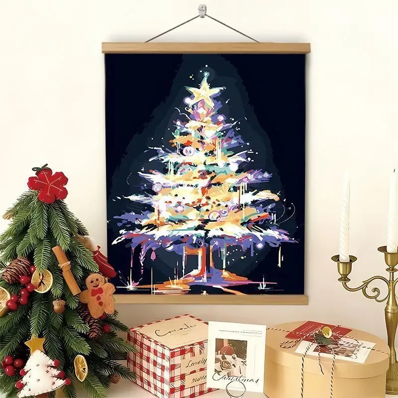 VIKAMA Wall Tapestry Snowy European Town Carousel Night Christmas Tree Lights Winter Home Decor Living Room Bedroom Dorm Print