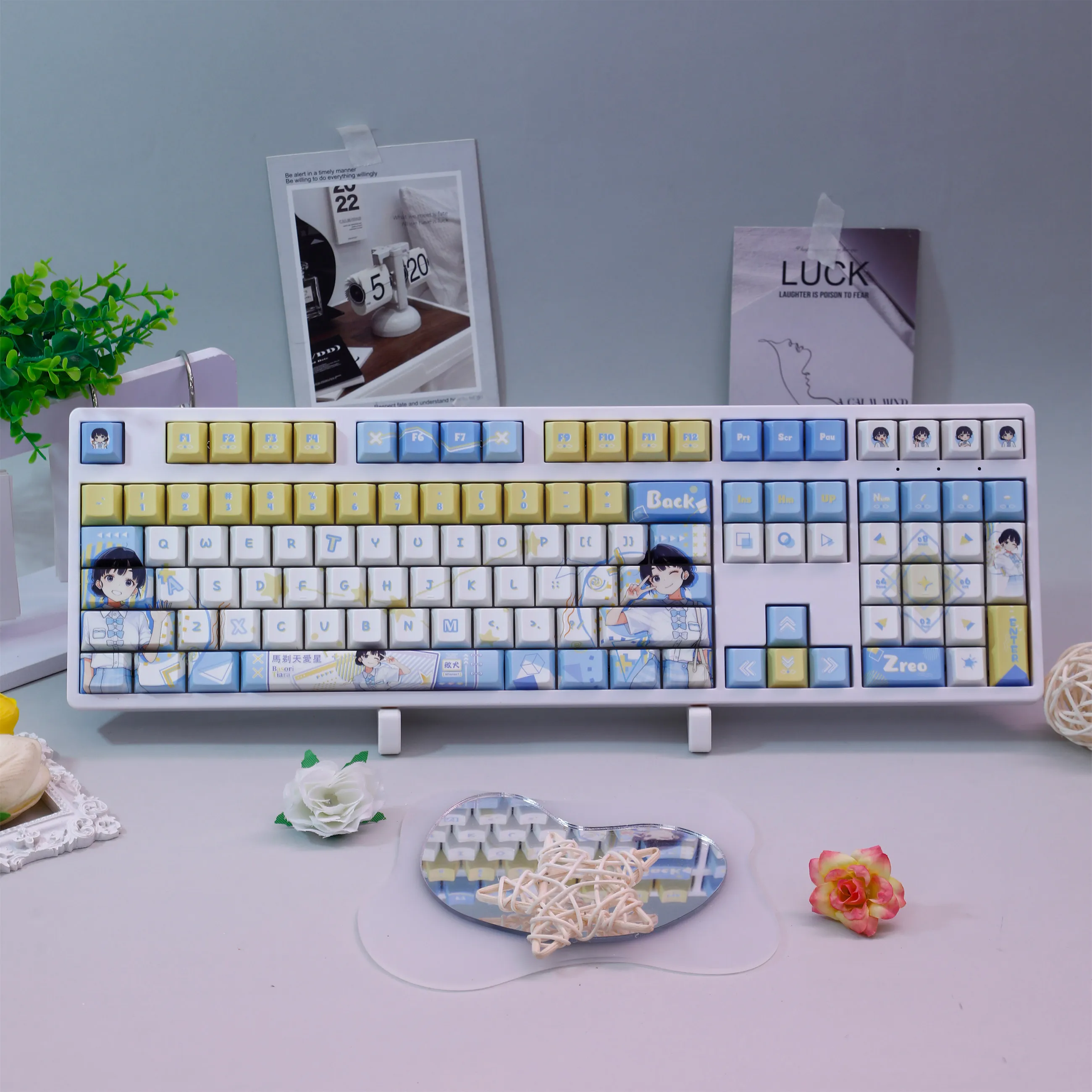 ばそり てぃあら Keycaps 120 Keys Basori Tiara Keycap Cute Anime PBT DYE-Sub Cherry Profile for ANSI Aula Made68 Mad68 Wooting60