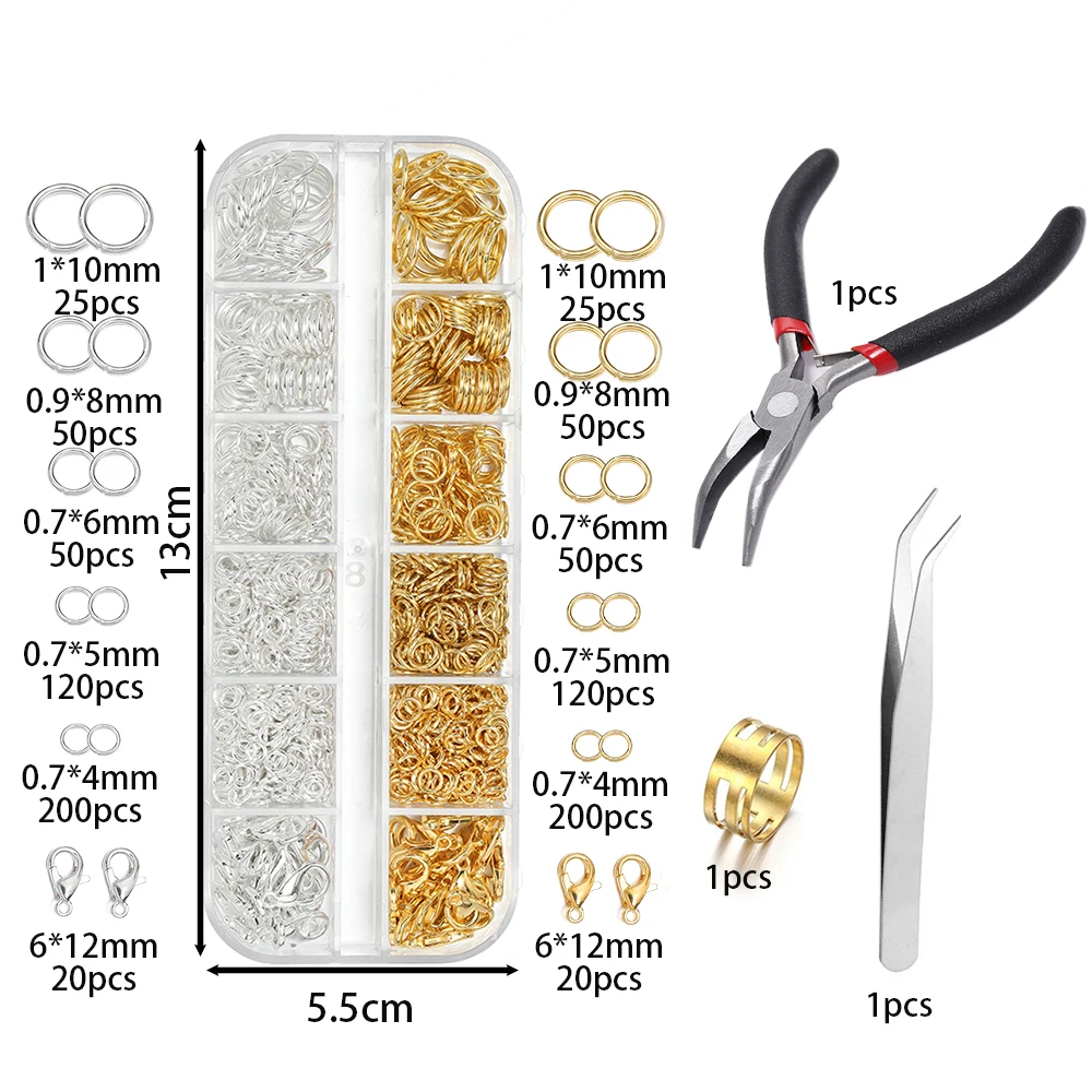 930 stks/doos Sieraden Bevindingen Kits Open Ringetjes Kreeft Sluitingen Haken Tang Pincet voor DIY Armband Ketting Sieraden Maken