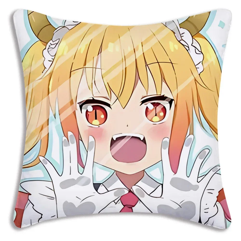 Kobayashi San Chi No Maid Dragon Pillow Covers Cartoon Sofa Decorative Home Double-sided Printing Short Plush Cute Cushion Cover