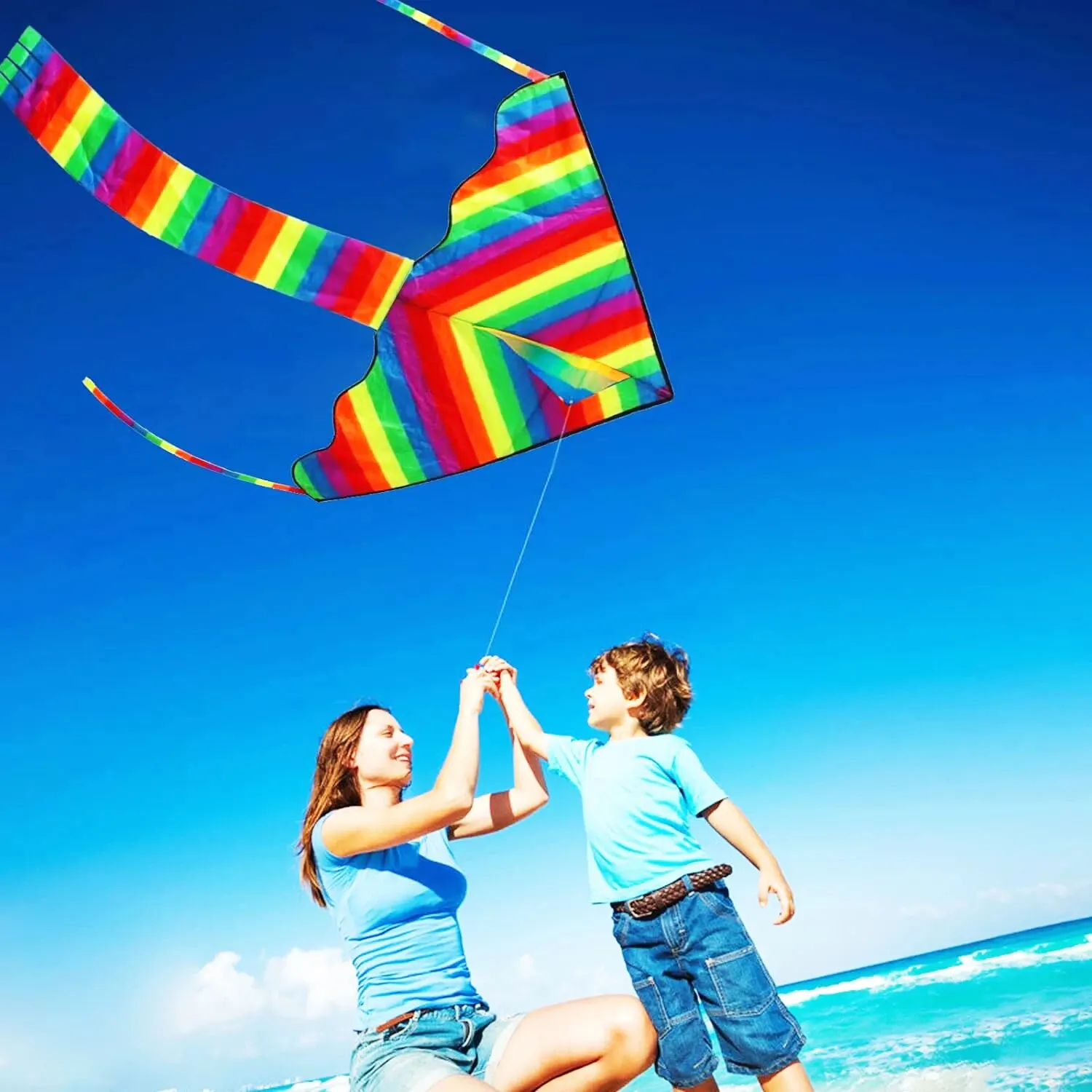 Nouveau Cerf-volant arc-en-ciel de sport amusant en plein air avec poignée et ficelle pour enfants, jouets de plage, bon vol