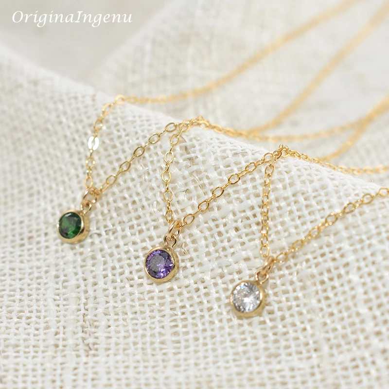 14K Gold Filled Birthstone Necklace Handmade Gold Choker Chain Collier Femme Kolye Collares Boho Necklace for Women
