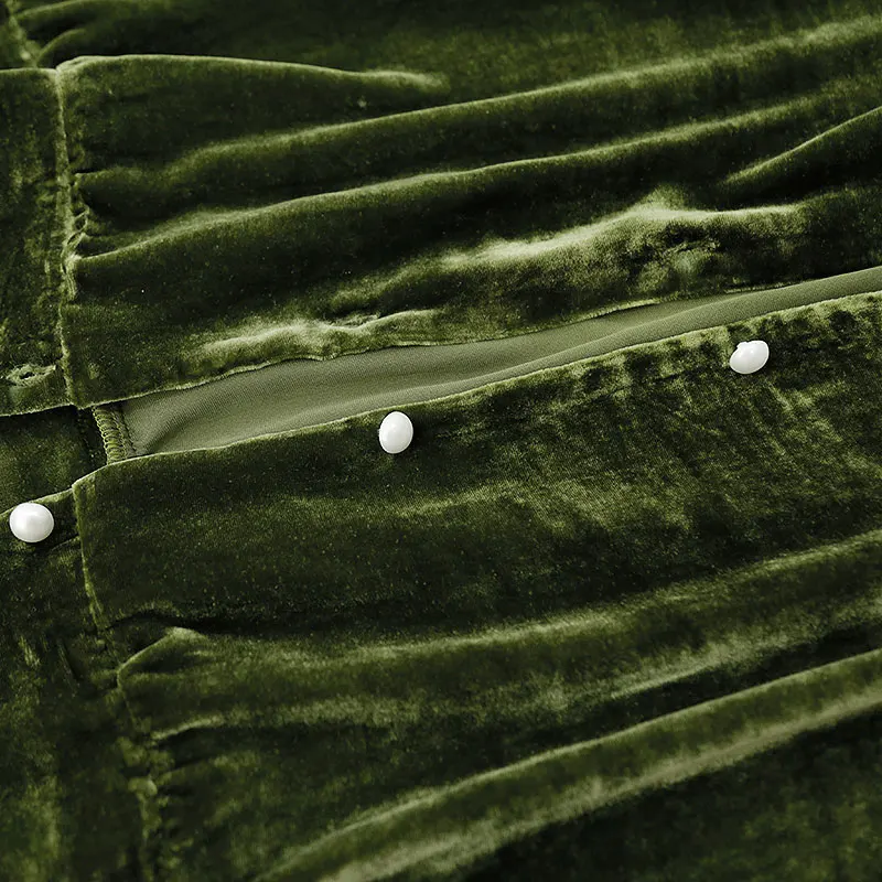 ضوء فاخر النمط الفرنسي يغطي البطن التخسيس الخامس الرقبة التوت الحرير المخملية الأعلى الحرير الحقيقي المخملية قصيرة الأكمام حجم كبير