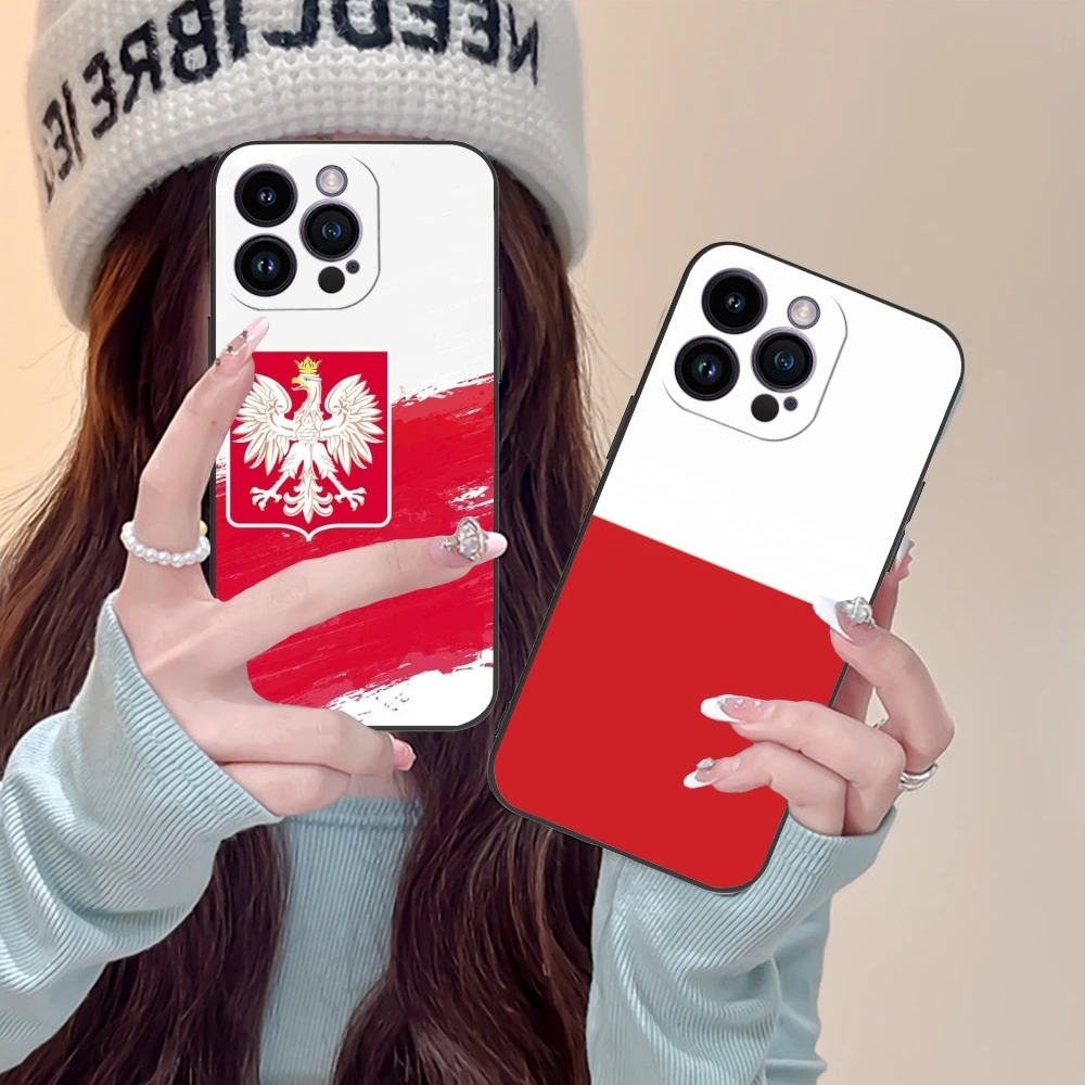 Poland Polska Flag Mobile Cell Phone Case for iPhone 15 14 13 12 11 X XR XS 8 7 Pro Max Plus Mini Black Soft Phone Cover Shell