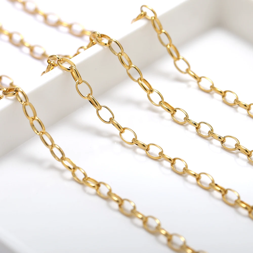 1 Meter Stainless Steel Gold Color Rolo Link Chain Oval Chains DIY Hip Hop Necklaces Findings Jewelry Making Bracelet Supplies