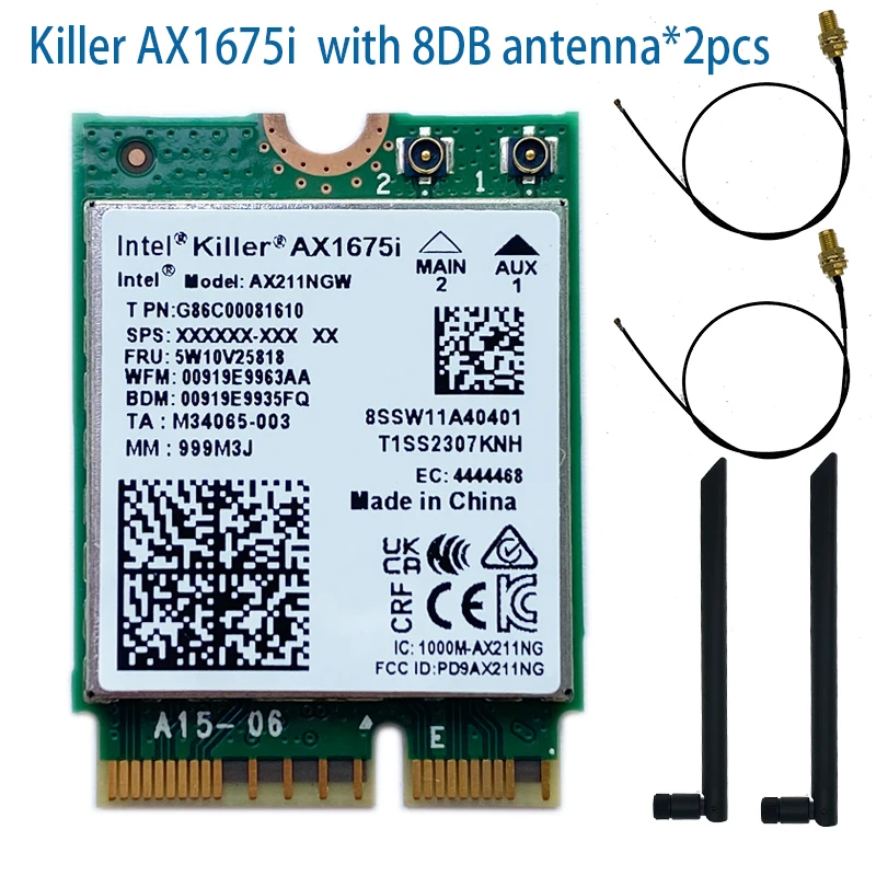 Killer Wi-Fi 6E Card AX1675i 160MHz 2.4G/5G/6Ghz Wireless Network Adapter AX211NGW CNVio2 M.2 Key E 802.11ax Bluetooth 5.2 AX211