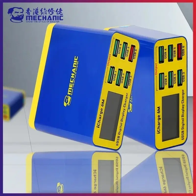 شاحن ذكي MECHANIC iCharge 6M QC 3.0 USB، يدعم الشحن السريع، بشاشة LCD رقمية، شاحن متعدد المنافذ للأجهزة اللوحية والهواتف - 4