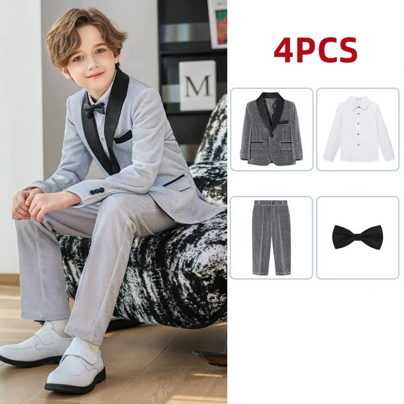 

Children Boys Formal Navy Blue Suit 2-14T Teenager Boys Suits Outfits Set Kids Boy Red Shining Blazer Pants Bowtie 3Pieces Suits