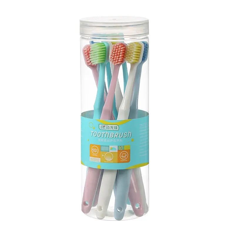 Jianpai Regular Toothbrush for Adult Wide Head Soft Bristle Macaron Series 10 Per Barrel Cost-effective