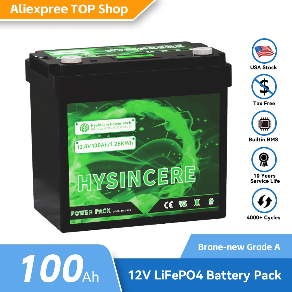 12V 100Ah LiFePo4 Battery Pack Lithium Iron Phosphate Batteries Built-in BMS for Solar Boat Home Energy Storage Cells