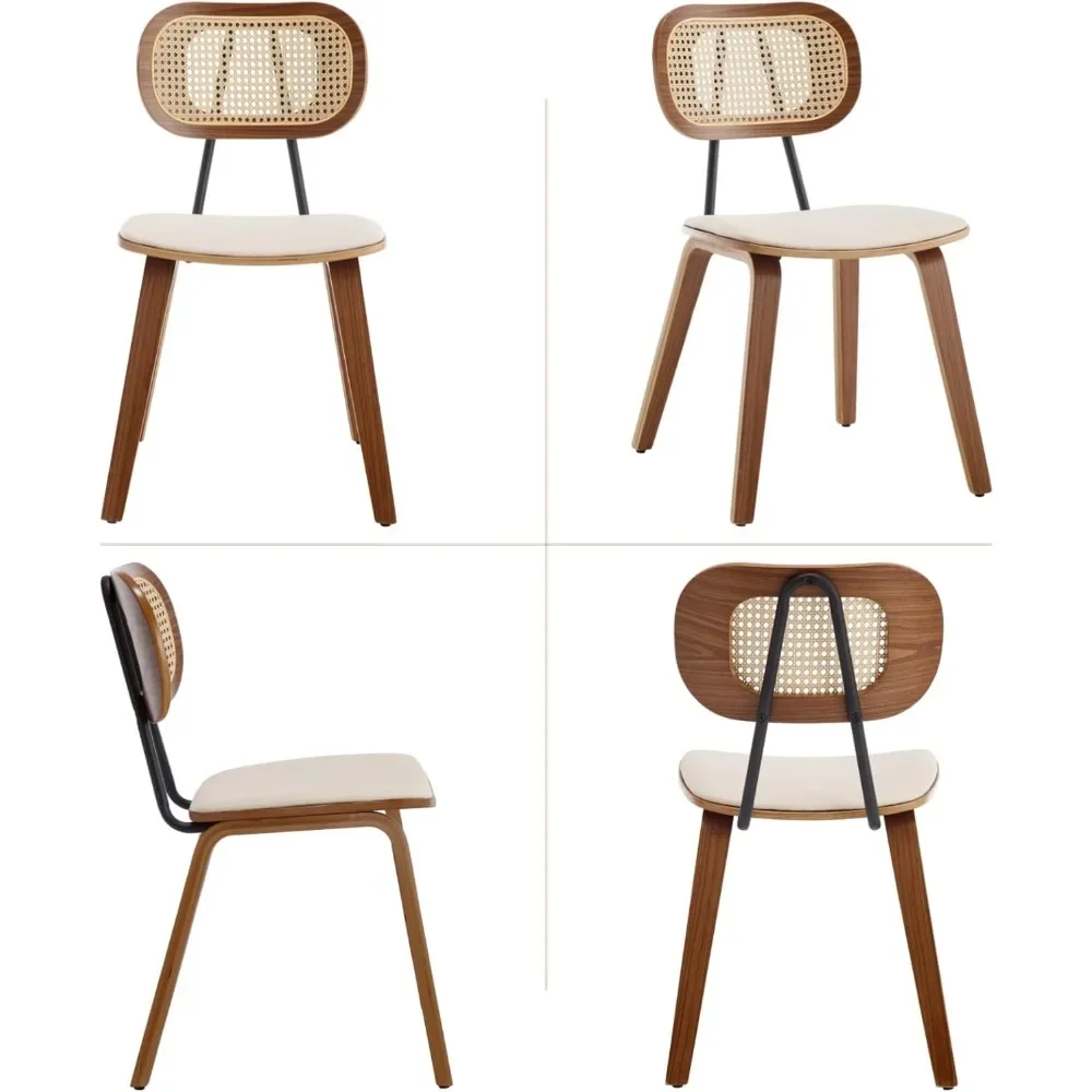 Jídelní židle sada z 4 s ratanové opěradlo, dřevěný nohama, PU kůže armless cizozemský strana chairs, mid-century jídelní židle