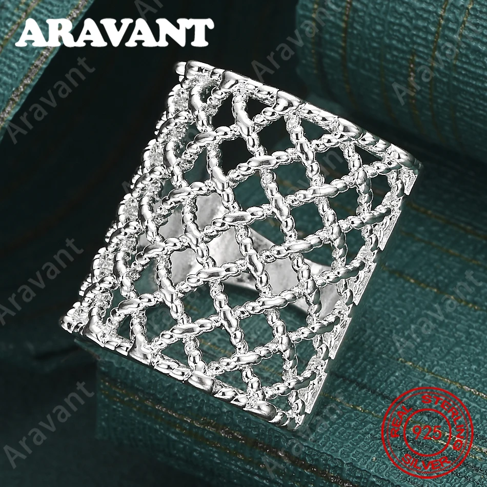 925 Sterling Silver Geometric Openwork Ring (6-10#) - Commuter Accessory, Christmas Gift, Jewelry