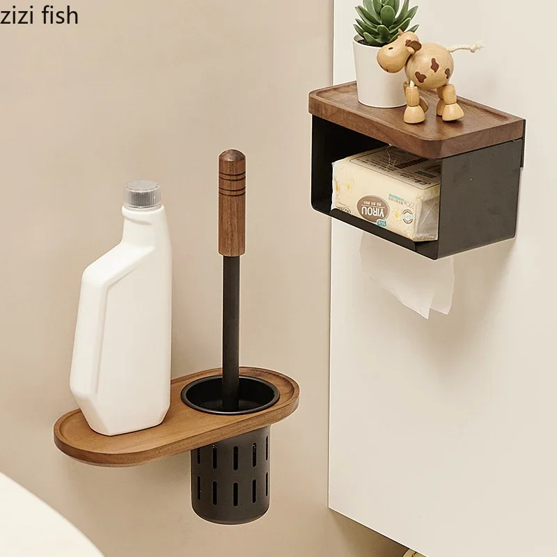 

Walnut Metal Toilet Brush Holder Wall Mounted Black Toilet Brush Toilets Supplies Bathroom Cleaning Tools Toilet Brush Rack
