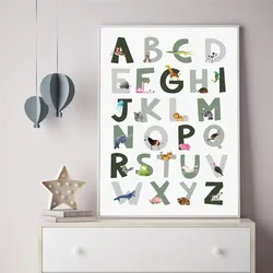 Boho Nursery Animal Alphabet Wall Art  Educational ABC Canvas Poster  Kids Room Decor  Baby Gift Print Picture
