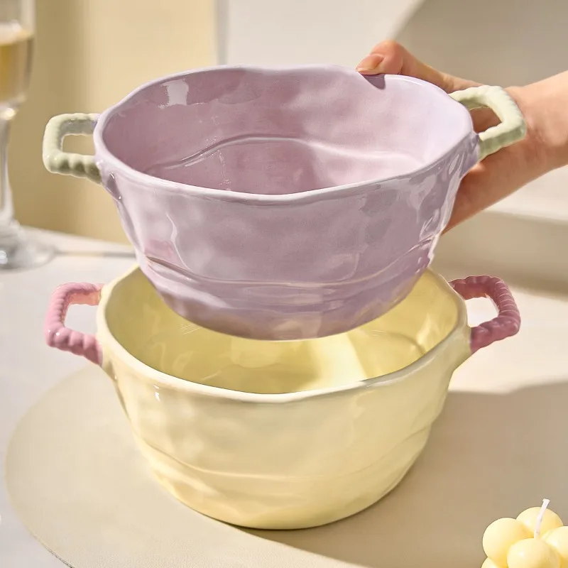 

Binaural soup bowl, large household bowl, ceramic instant noodle bowl