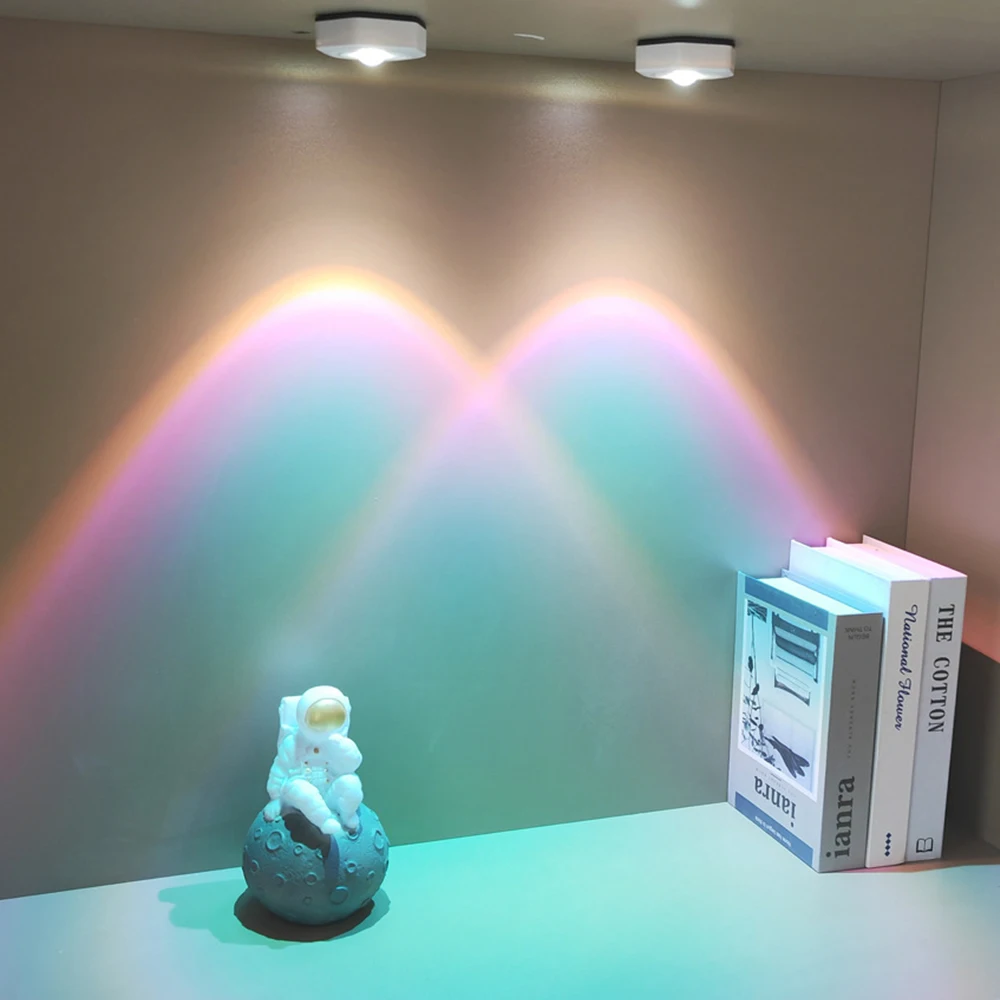 Battery Operated LED Spotlight Stick‑on Wall Sconce with 6 Color Modes No Wiring Wireless Accent Light Decor Projection Lamp for