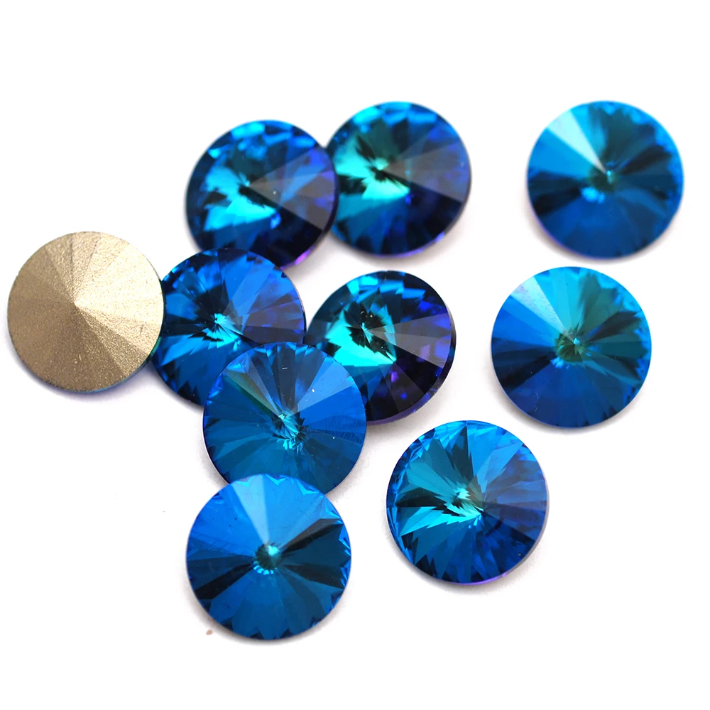 CTPA3bI New Bermuda Blue Color Rivoli Loose Crystals Round DIY Crafts Arts Glue On Rhinestones Pointback Gems Diamond