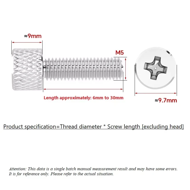 Chrome Plated Knurled Thumb Screws High Round Head Hand Tighten Screws M5 Carbon Steel Cross Cylindrical Head Bolt