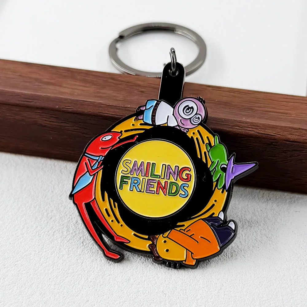 Smiling Friends Rotating Keychain Cartoon Glep‌ Charlie Dompler‌ Key Ring Cute Anime Figure Pendant Backpack Charm Fan Gift