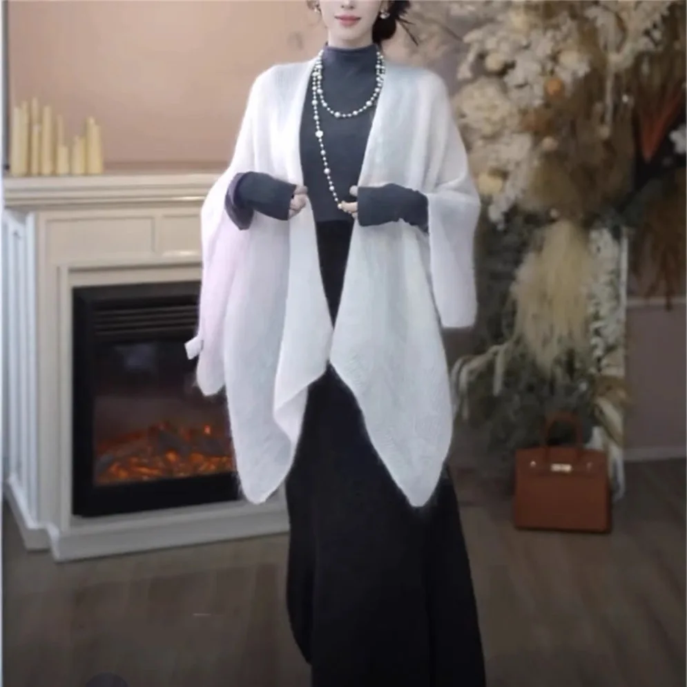 

7973 Spring Elegant Alpaca Loop Yarn Half High Collar Color Block Sleeve Design Waist Slimming Dress