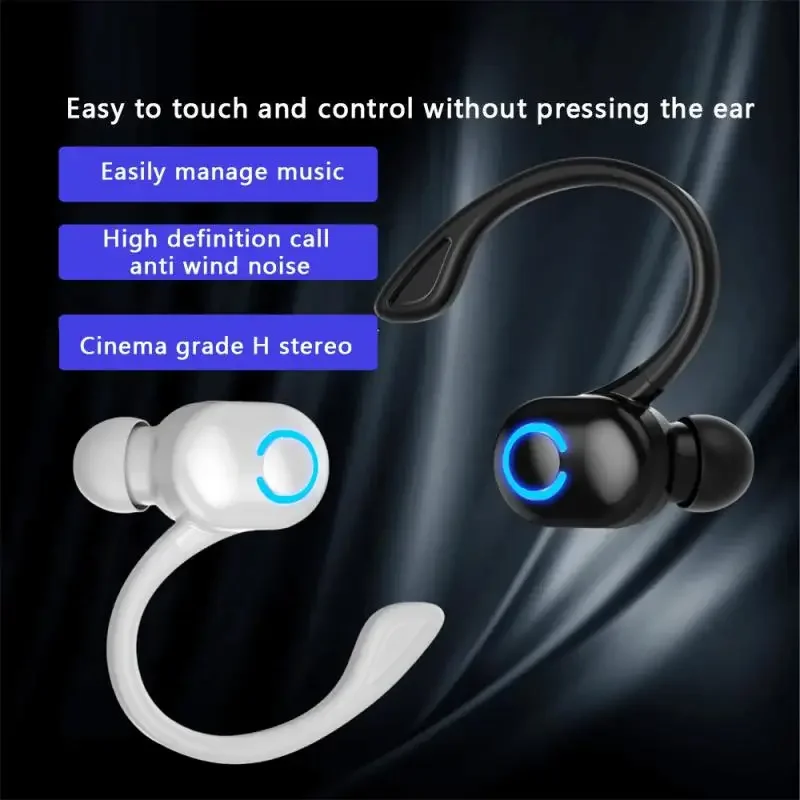 1 Uds. Auriculares inalámbricos con gancho para la oreja, miniauriculares manos libres individuales con cancelación de ruido y graves, auriculares deportivos con micrófono