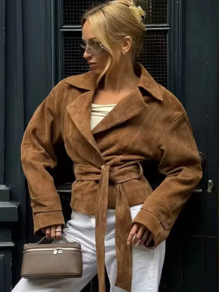 

HH Women Elegant Lapel Jackets Turn-Down Collar Pocket Button Lace-Up Decoration Winter Women Solid Long Sleeves Coats Trendy