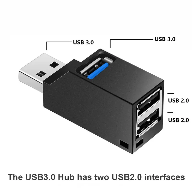 

USB 3.0 HUB Adapter Extender Mini Splitter Box 1 to 3 Ports High Speed USB 2.0 For PC Laptop U Disk Card Reader