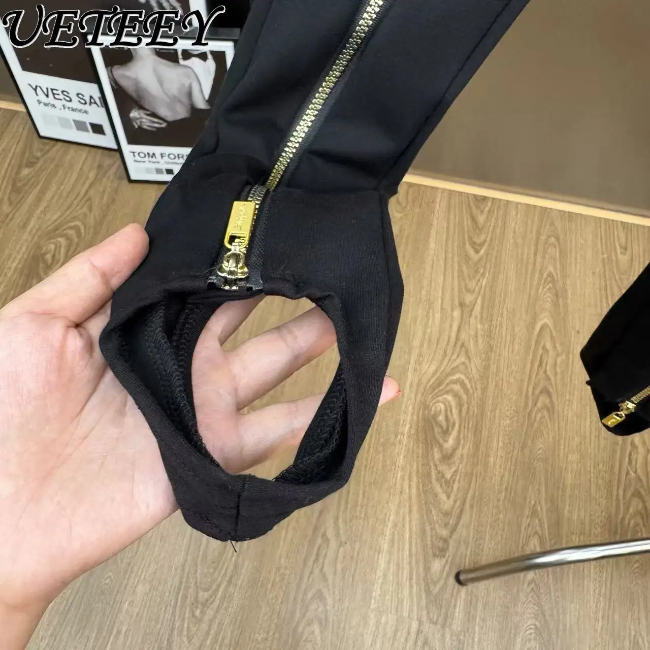 Herbst Winter Neue High-Waist Schlankheits Lange Zipper Design Slim Fit Hosen Einzigartige Chic High-End-Fühlen Schwarz Vielseitige Leggings