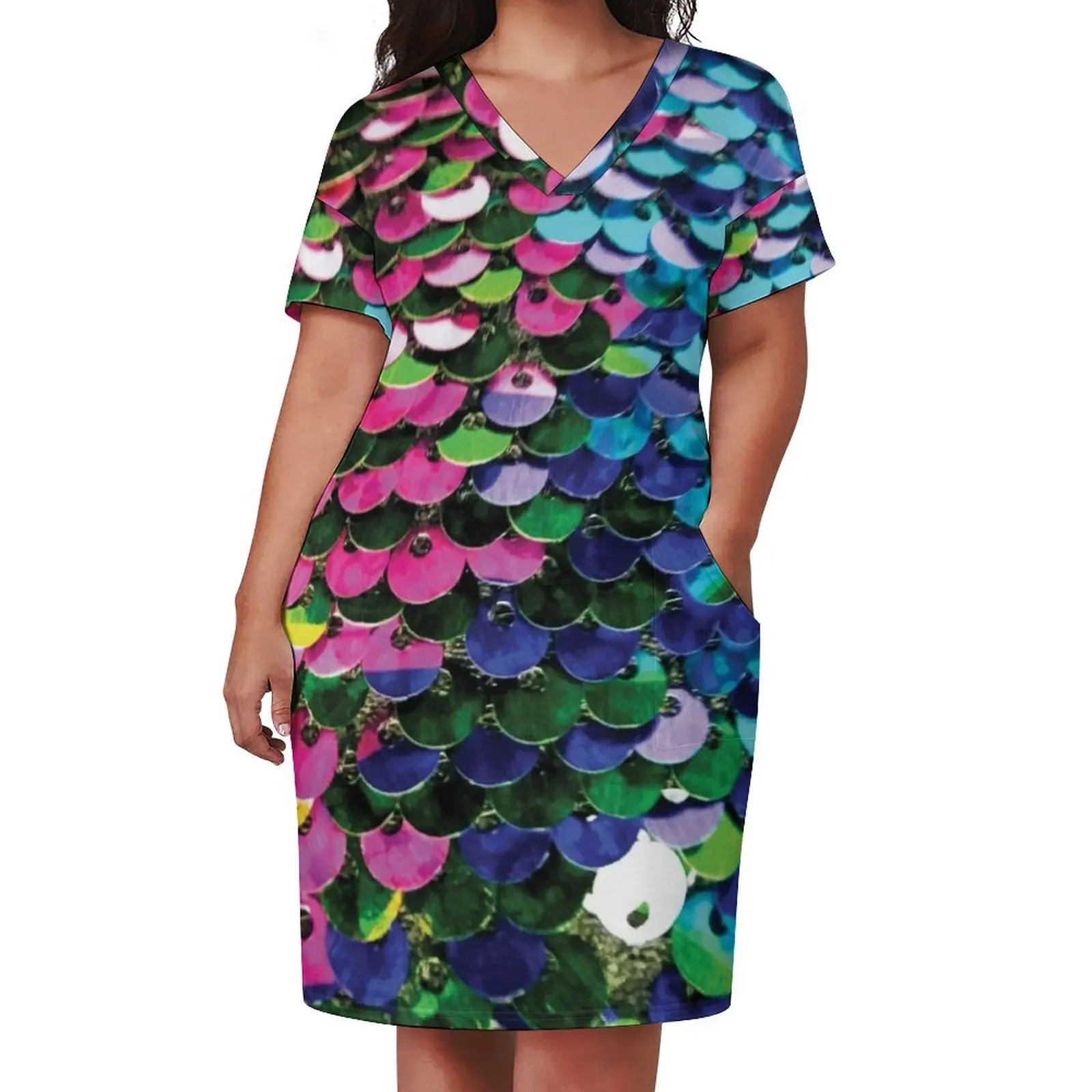 Multi-Colored (Photo of Sequins Only - Not Reflective) Loose Pocket Dress elegant dresses plus sizes