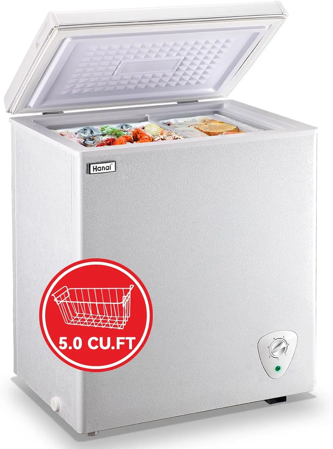 Chest Freezer WANAI Deep Freezers Large Storage Freezer 7 Temperature Control Low Noise with Removable Basket for Dorm