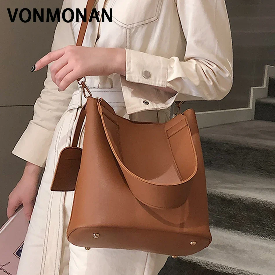 2piece/set Fashion Design Pu Leather Shoulder Crossbody Bag Casual Lady Tote Female Large Capacity Bucket purses and handbags