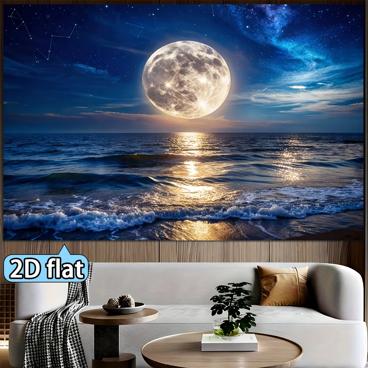 Large Cosmic Galaxy Moon Tapestry Wall Hanging Polyester Art Print Bohemian Space Ocean View Decor for Bedroom Living Room