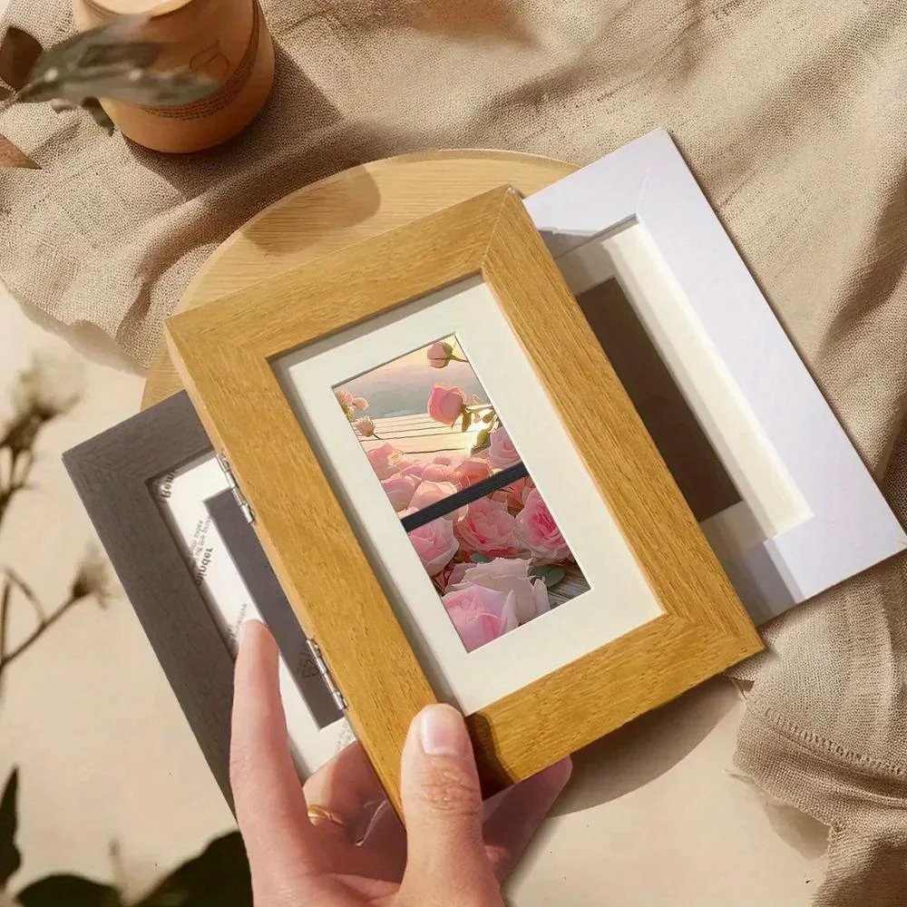 Retro Solid Wood Photo Display Frame 10x15 Cm Hollow Three Dimensional Dual Use Ornament Wall Mount and Tabletop Standing Decor
