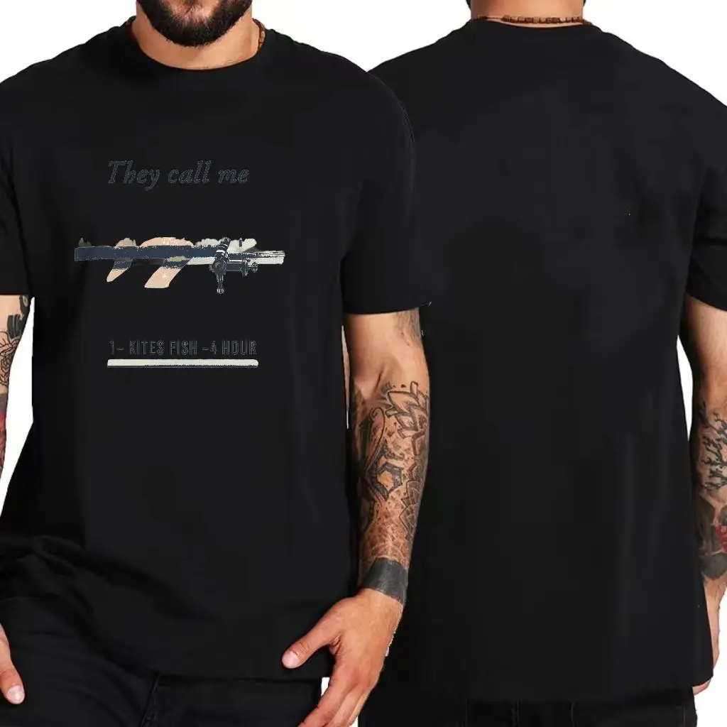 The Call Me 1 - KITES FISH - تي شيرت أبيض بأكمام قصيرة مطبوع عليه صورة بندقية 4 ساعات، تي شيرت كاجوال برقبة دائرية صيفي قابل للتنفس - U #2