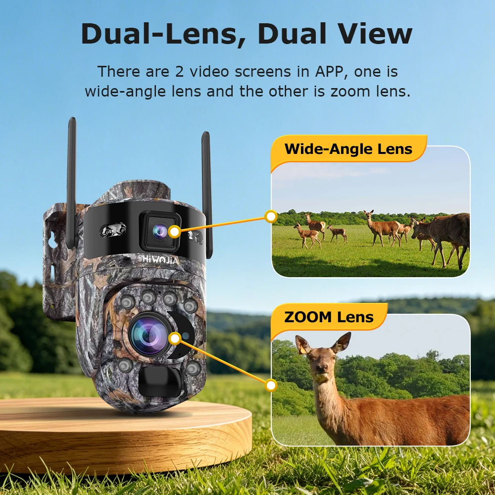 SHIWOJIA 8K 15MP 4G Solar Camera 36X Zoom Len Recording Camouflage Tracking Outdoor WIFI Camera Metal Waterproof CCTV 20800mAh view 5