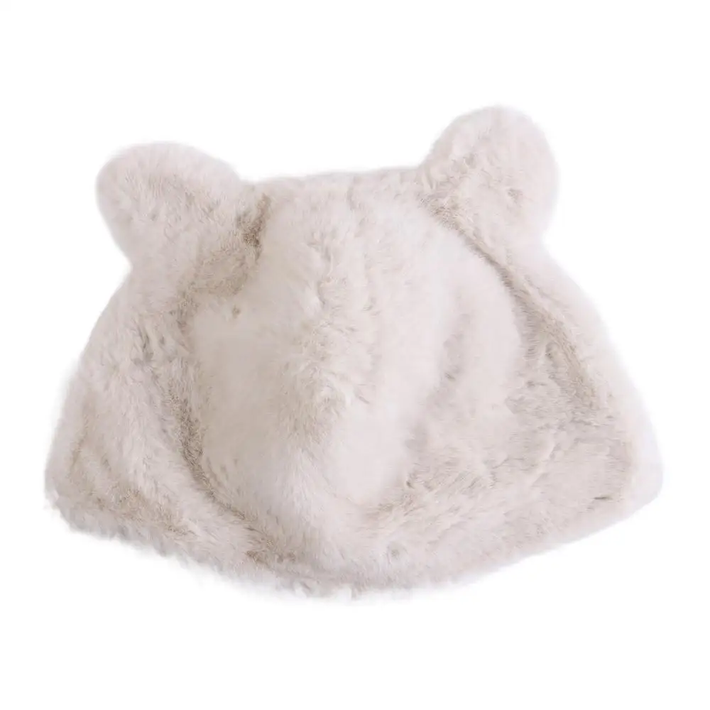 Cute Cat Ear Plush Beanies Thicken Rabbit Fur Bear Ear Cap Fishman Cap All-match Winter Bucket Hat Female/Girls