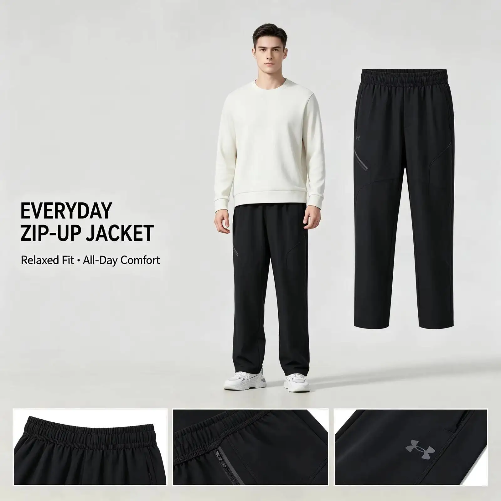 New Under Armour Lightweight Black Jacket for Women Men Smooth Fabric Full-Zip Up Jacket Relaxed Fit Casual Outdoor Streetwear