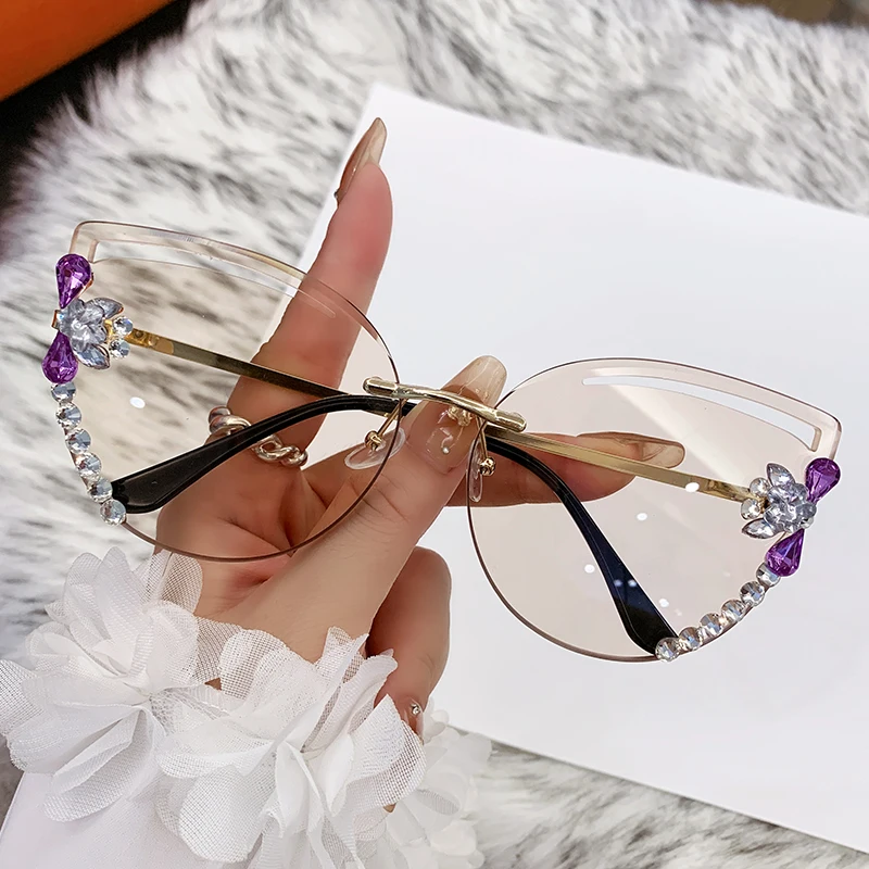 السيدات الماس 2025 العلامة التجارية الفاخرة تصميم خمر بدون شفة حجر الراين النظارات الشمسية النساء الرجال موضة التدرج عدسة نظارات شمسية ظلال #4