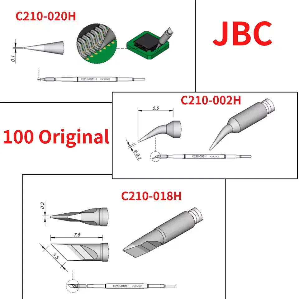 Original JBC C210 Soldering Iron Tips C210002/018/020 Universal Heating Core Efficient Heat fit JBC T210-A Precision Handle
