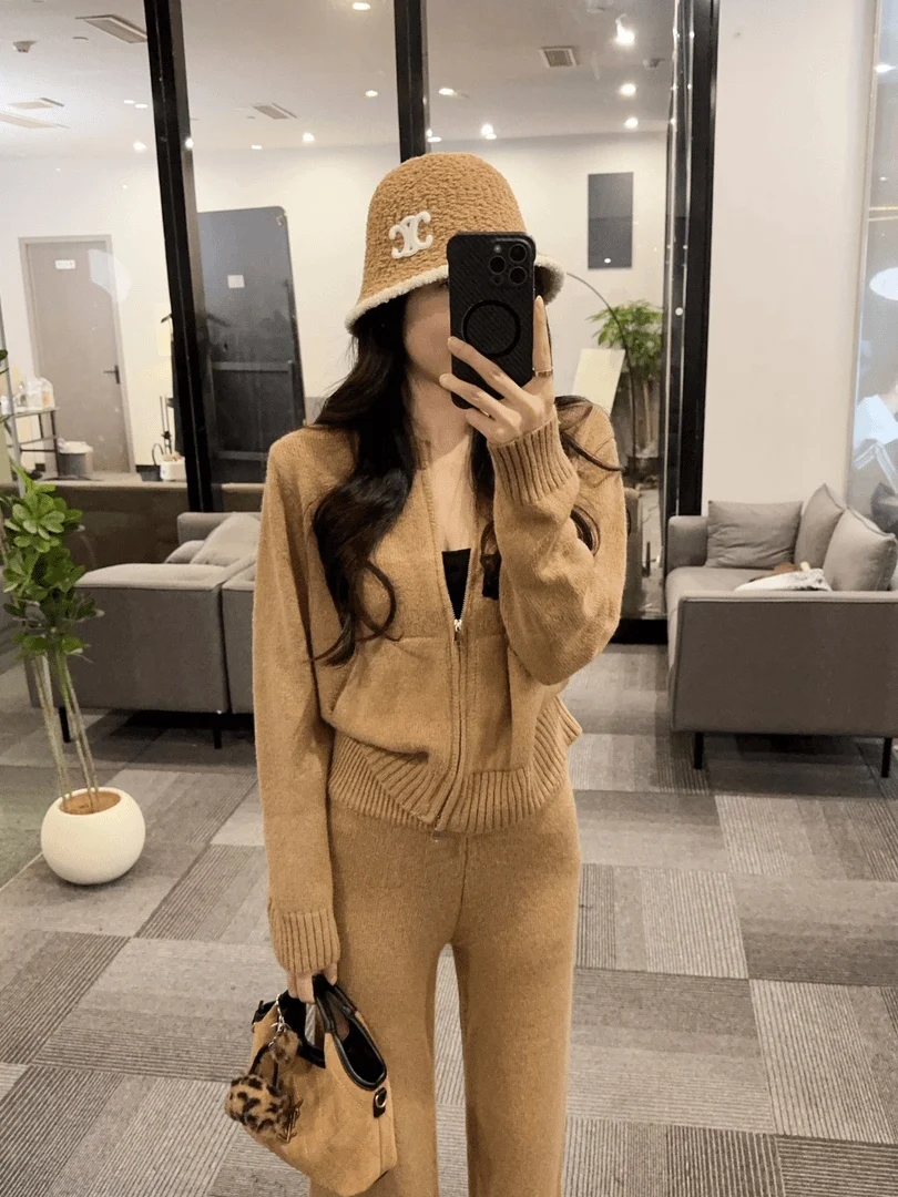 

Korean Style Lazy Fashion Set Women's Long Sleeve Outerwear Beautiful Two-Piece Early Autumn Slimming Casual Pants