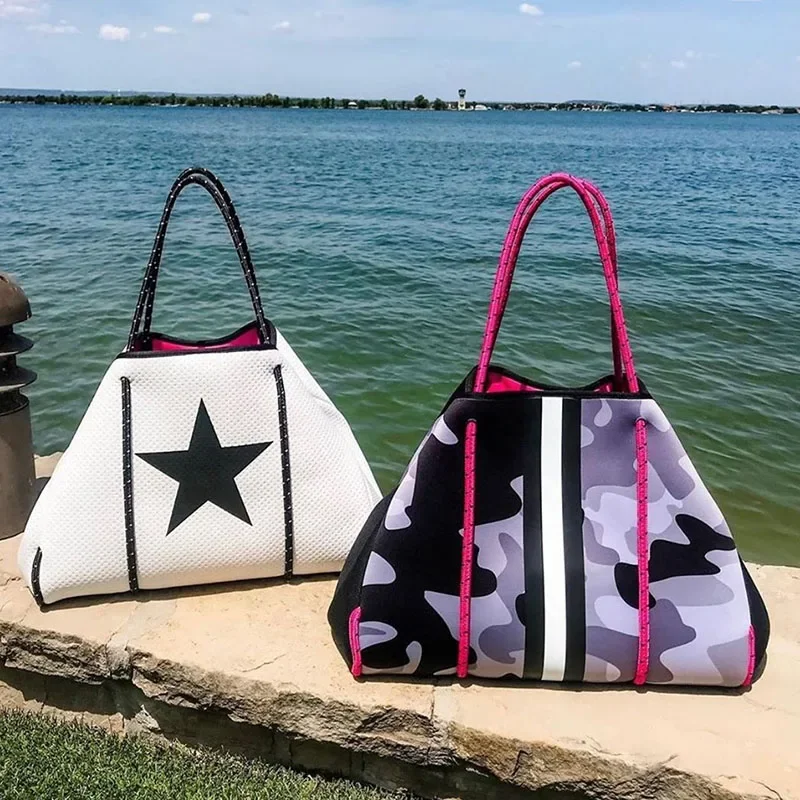 

Luxury Women Shoulder Bag Large Neoprene Handbags Bolsas Female Travel Holiday Handbag Designer Diving Diaper Beach Bags