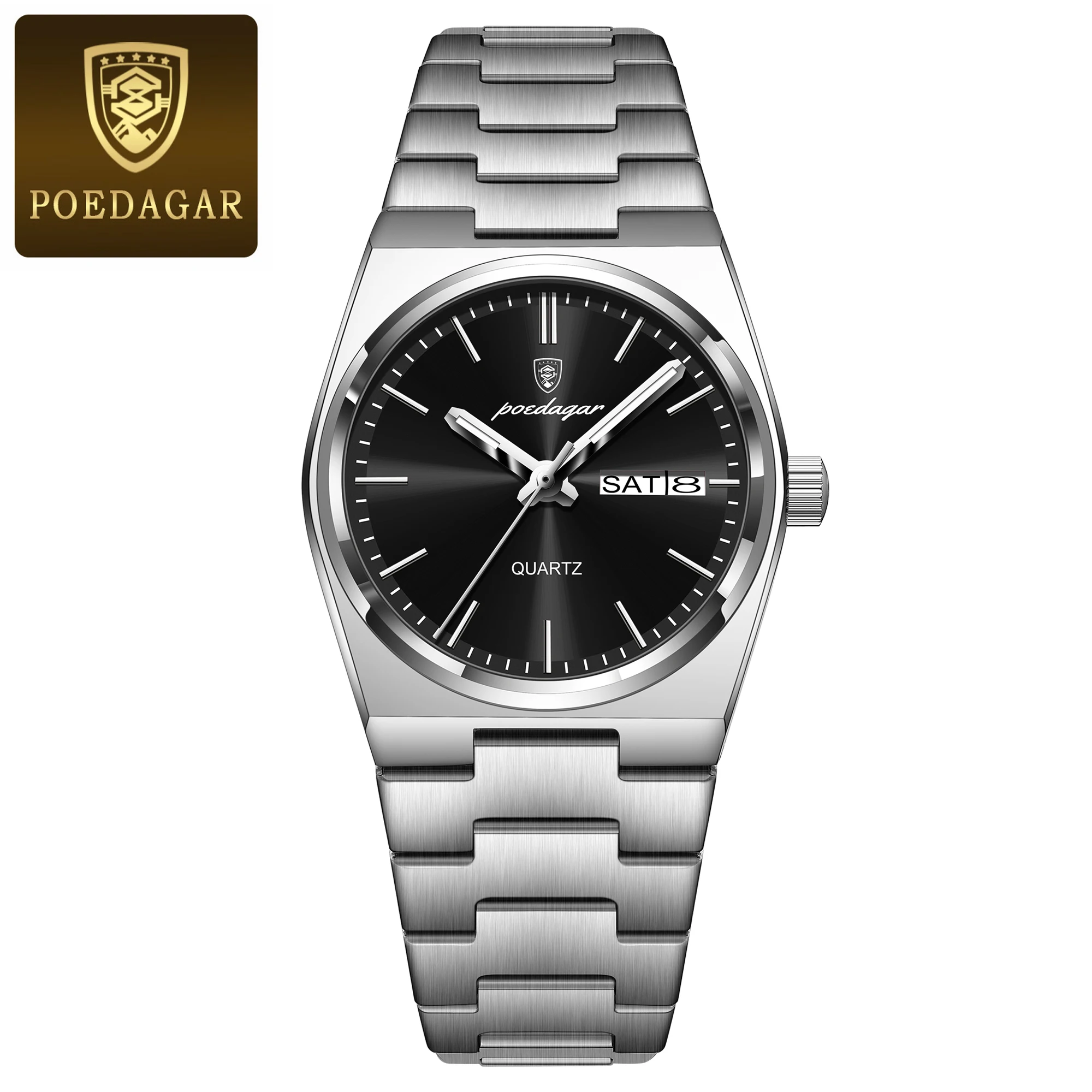 POEDAGAR Elegante Uhren Für Frauen Wasserdicht Leucht Datum Woche Damen Uhr Quarz Edelstahl Frau Mode Armbanduhr