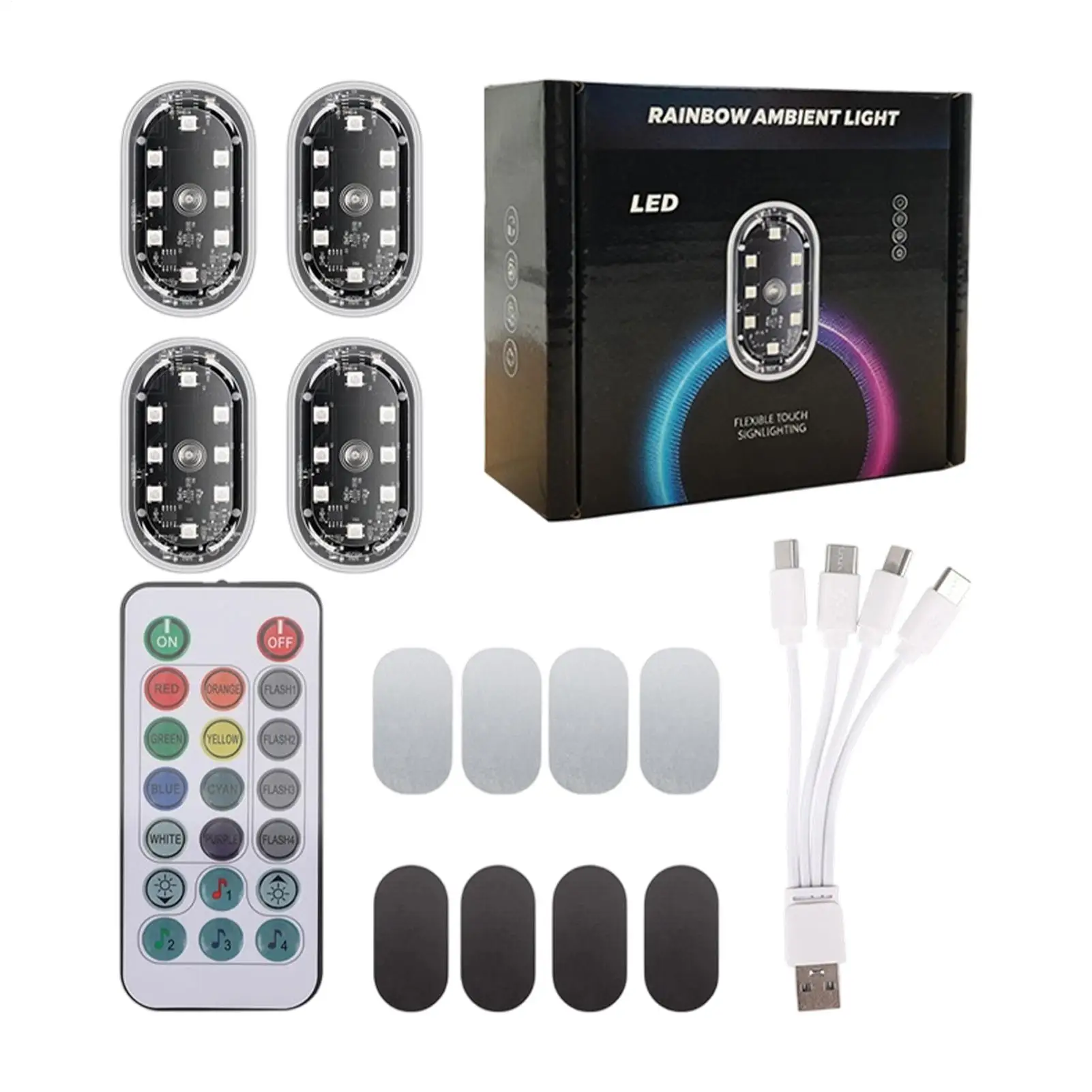 

Car Lights Interior Wireless 4-Piece Bright Waterproof Car Ambient Lighting Wireless With Remote For Automotive Truck Motorcycle