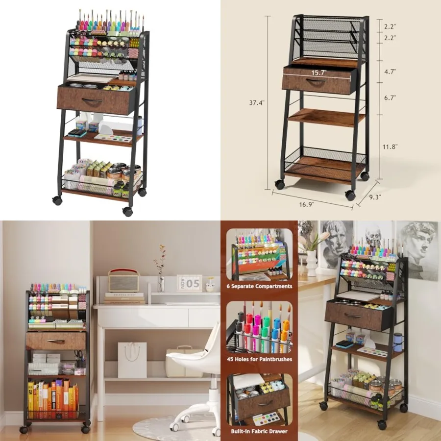 

3 Tier Rolling Cart - Metal Utility Cart with Storage Drawer and Wheels Versatile Art and Craft Organizer for Home Office or St