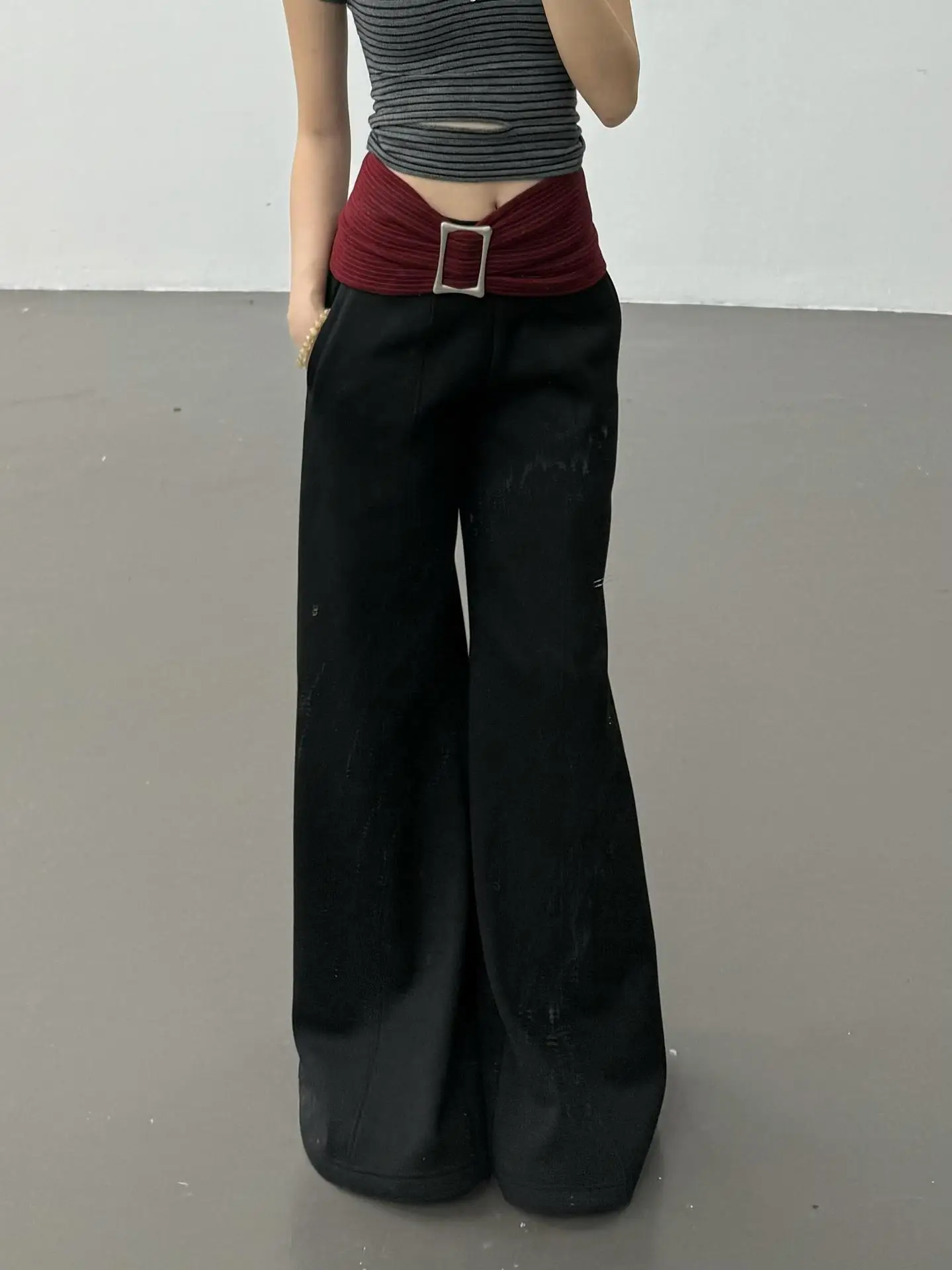 

Women's Sport Pants, Casual Wide-Leg Pants, Belt Y2K Style, 2025
