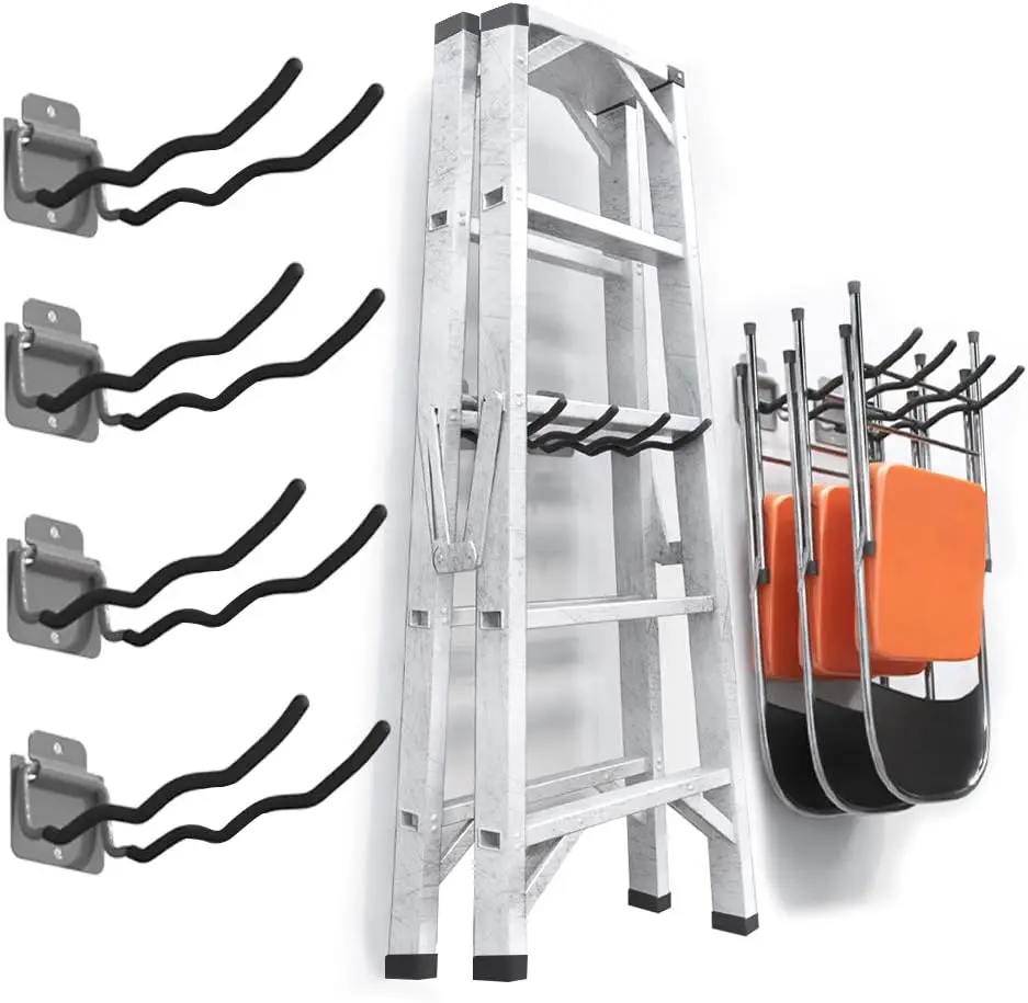 

Heavy-Duty Steel Wall Hooks, 4-Pack 12" Wave Design for Garage Storage of Tools, Ladders, and More